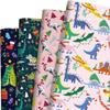 Sanixin 12 Sheets Dinosaur Wrapping Paper Dinosaur Christmas Hat Xmas Tree Candy Cane Snowflake Printed for Christmas Holiday Baby Shower Dinosaur Gift Wrap,19.7 x 27.6 Inches (Xmas Dinosaur) view 1