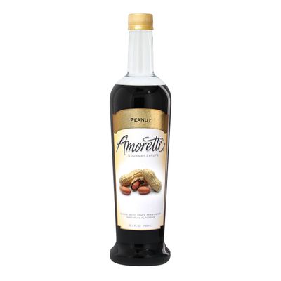 Amoretti - Peanut Gourmet Syrup 750 ml, Flavor Coffees, Teas, Cocktails, & other Beverages, and Drizzle on Desserts, Gluten Free, GMO/GEO Free, Preservative Free, 94 Servings Per Bottle