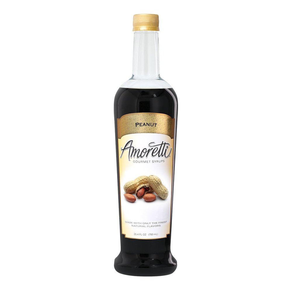 Amoretti - Peanut Gourmet Syrup 750 ml, Flavor Coffees, Teas, Cocktails, & other Beverages, and Drizzle on Desserts, Gluten Free, GMO/GEO Free, Preservative Free, 94 Servings Per Bottle