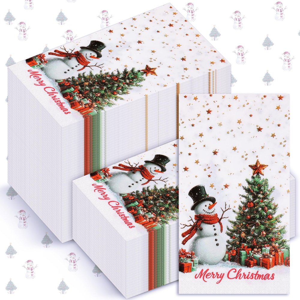 170 Pcs Christmas Disposable Napkin Papers Snowman White Decorative Table Guest Napkin 2 Ply Merry Christmas Trees Hand Towels for Winter Xmas Holiday Party Lunch Dinner Kitchen Bathroom Supplies