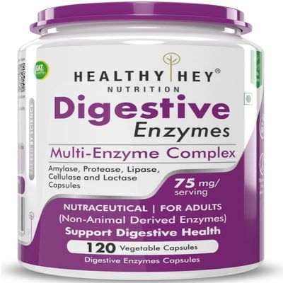 Digestive Enzymes Capsules - Amylase, Lipase, Protease, Multi-Enzyme Complex Tablet -Pack of 120 Vegetable Capsules