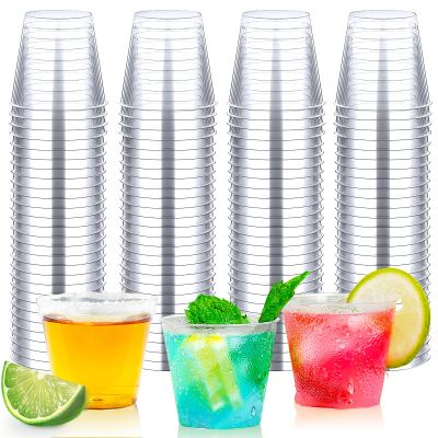 Byvivace 100Counts 1OZ Plastic Shot Glasses, Clear Hard Shot Cups Disposable Shot Glasses for Holding Liquids,Sauces and Samples,1Ounces Shot Glasses Disposable Cups for Parties,Outdoor Events