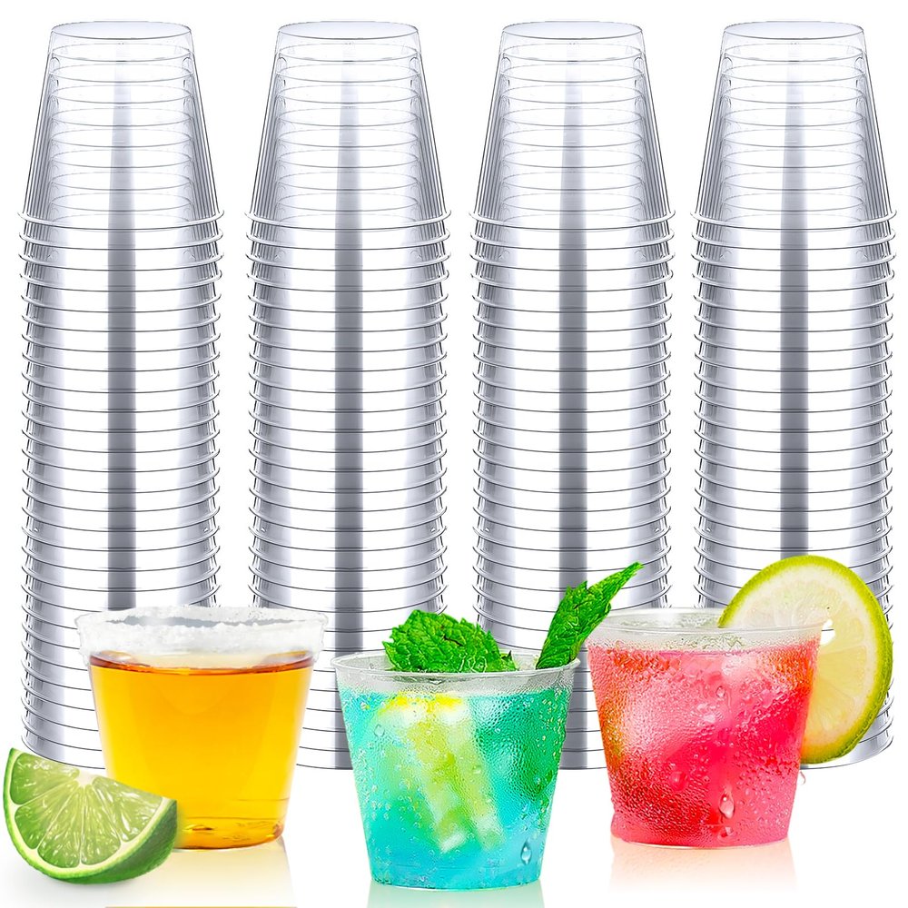 Byvivace 100Counts 1OZ Plastic Shot Glasses, Clear Hard Shot Cups Disposable Shot Glasses for Holding Liquids,Sauces and Samples,1Ounces Shot Glasses Disposable Cups for Parties,Outdoor Events