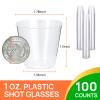 Byvivace 100Counts 1OZ Plastic Shot Glasses, Clear Hard Shot Cups Disposable Shot Glasses for Holding Liquids,Sauces and Samples,1Ounces Shot Glasses Disposable Cups for Parties,Outdoor Events view 2