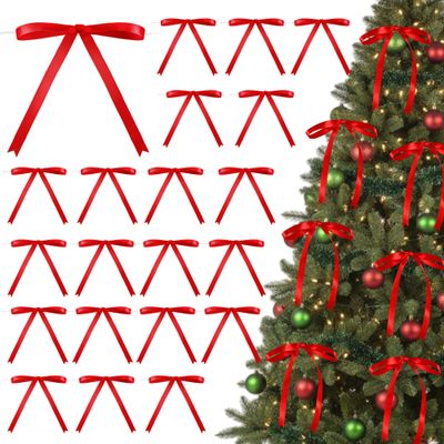 Riceshoot 100 Pcs Twist Tie Bows Bulk 5x7 Inch Satin Ribbon Bows for Gift Wrapping Cake Treat Bags Craft DIY Valentine's Day Wedding Baby Shower Birthday Party(Red)
