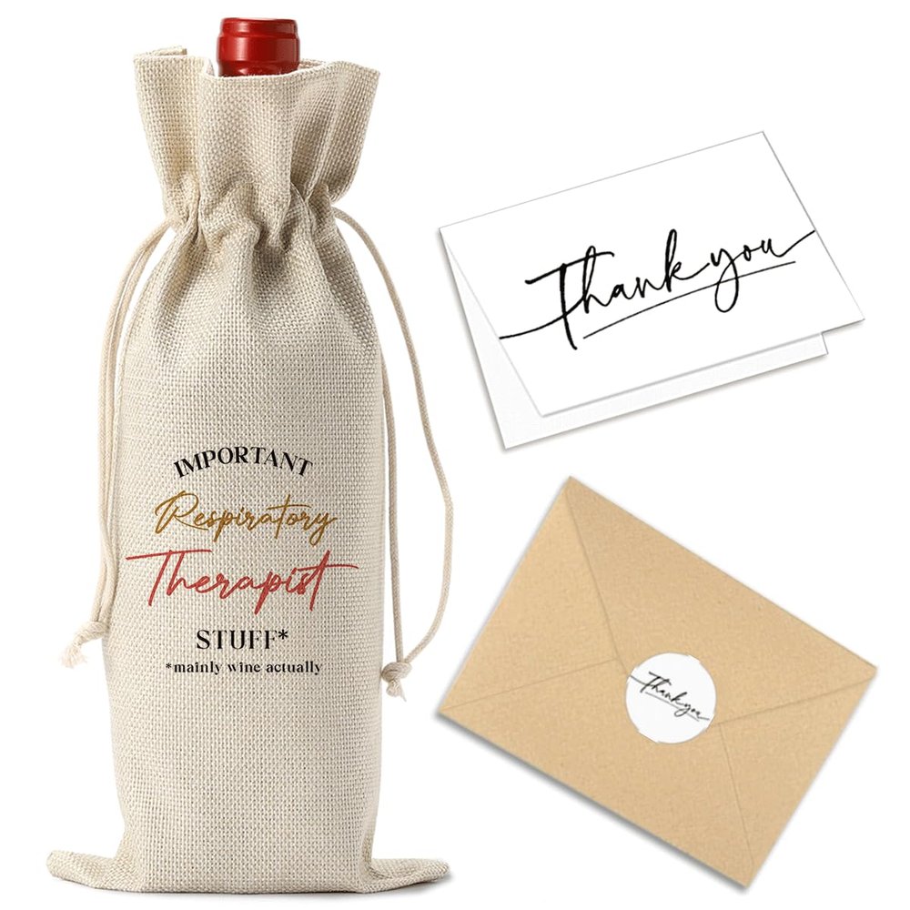 Respiratory Therapist Gifts Wine Bag with Thank You Card Appreciation Gifts Christmas Birthday Gifts for Respiratory Therapist RT Gift for Adult Employee Pulmonology Nurse Coworker