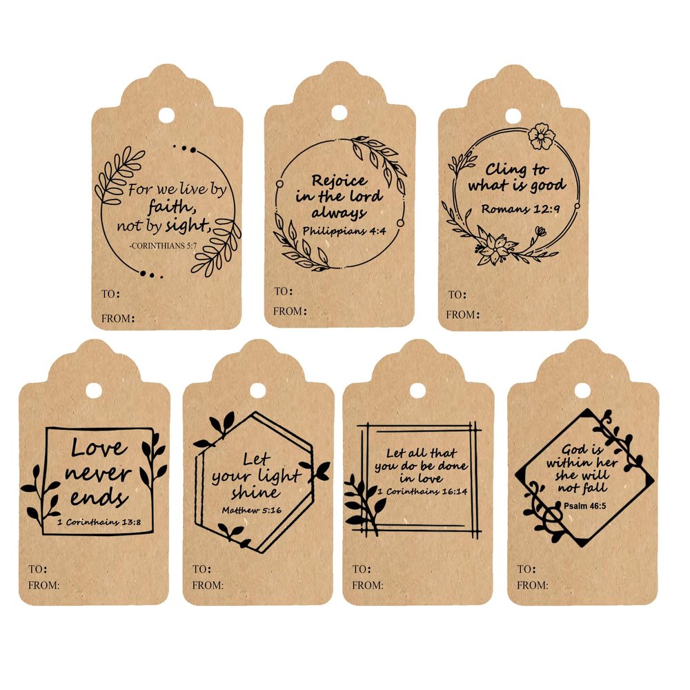 105 Pcs Jesus Faith Gift Tags,3.15 x 2 Inches Christmas Bible Verse Labels Christian Christmas Religious Inspirational Kraft Scripture Inspirational Bible Quote Tags,7 Designs
