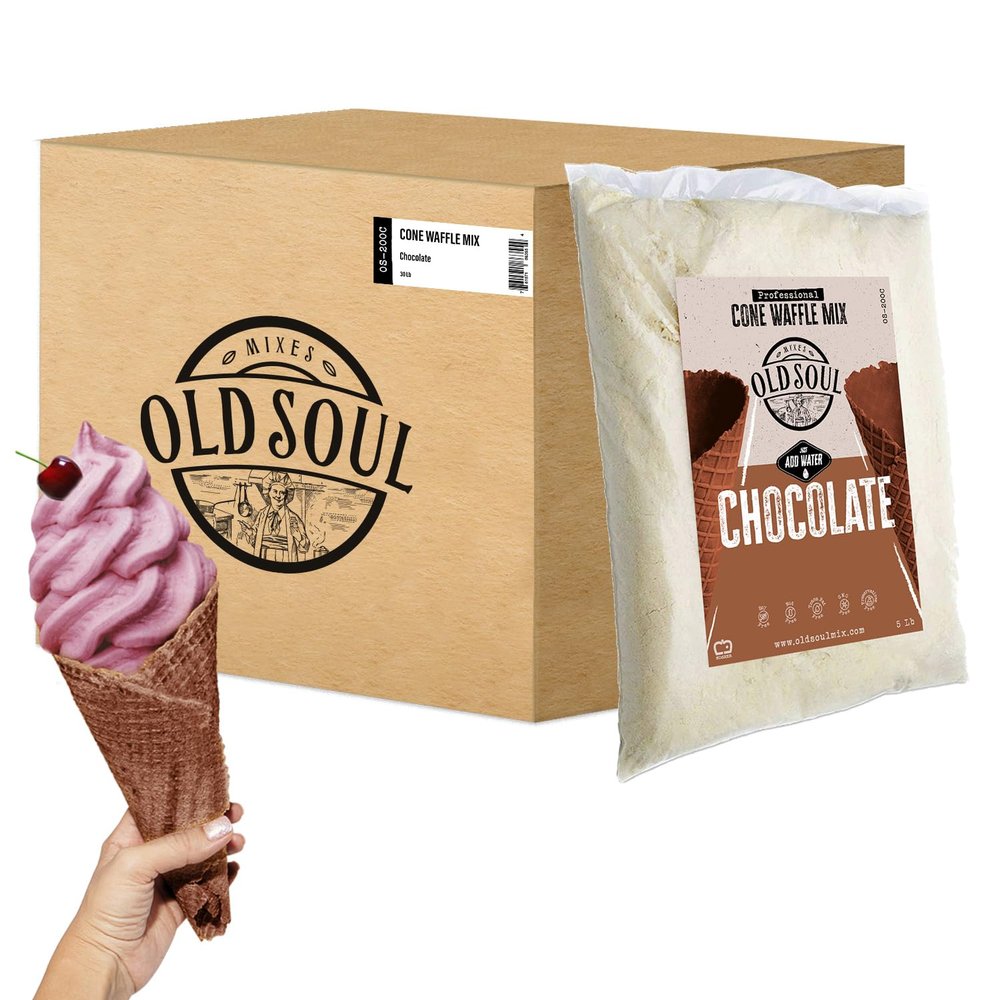 OLDSOUL Professional Cone Waffle Mix | 30 Lbs | Chocolate Flavor | Batter Mix | 672 Cone Waffles