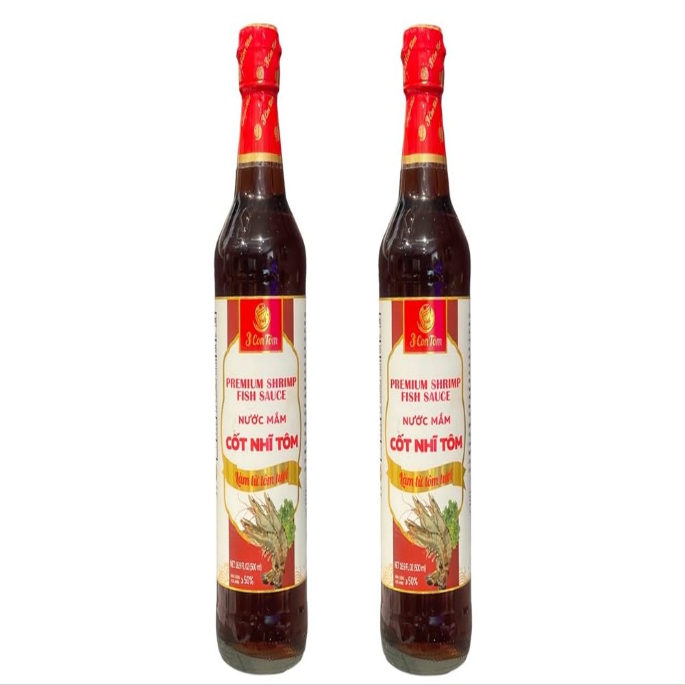2 Packs - Premium Shrimp Fish Sauce Glass Bottle - Nuoc Mam Cot Nhi Tom Chai Thuy Tinh - 16.9 Oz per Glass Bottle with 2 Bottles per Order