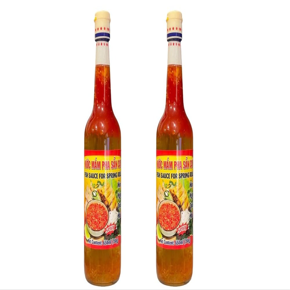 2 Packs - Spicy Instant Fish Sauce for Spring Roll Glass Bottle - Nuoc Mam Pha San Cay Chai Thuy Tinh - 650mL per Glass Bottle with 2 Bottes per Order