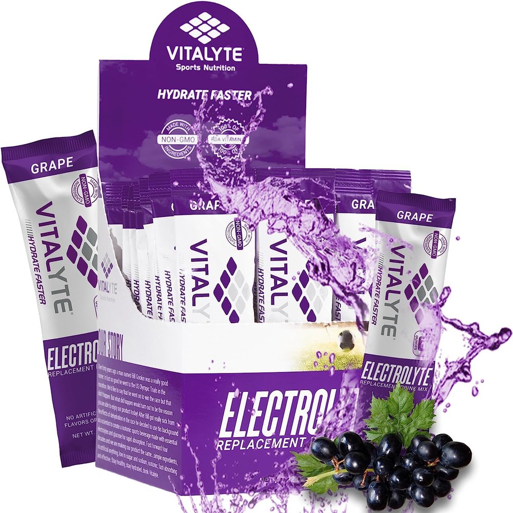 Vitalyte Electrolyte Powder Drink Mix, Isotonic Electrolyte Hydration Mix, Bulk Stick Packs (6 Pack, Grape)