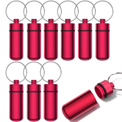 10 Pcs Portable Pill Case First Aid Pill Container Mini Pill Container Waterproof Aluminum Keychain Pill Case Keychain for Medications, Vitamins and Supplements (Rose)