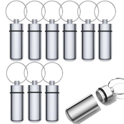 10 Pcs Portable Pill Case First Aid Pill Container Mini Pill Container Waterproof Aluminum Keychain Pill Case Keychain for Medications, Vitamins and Supplements (Silver)