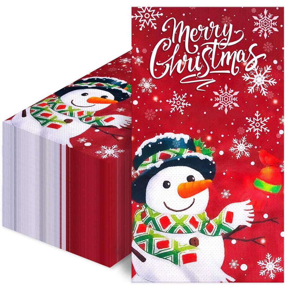 100PCS Christmas Snowman Paper Napkins, Decorative Winter Snowflakes Dinner Napkins for Xmas Party