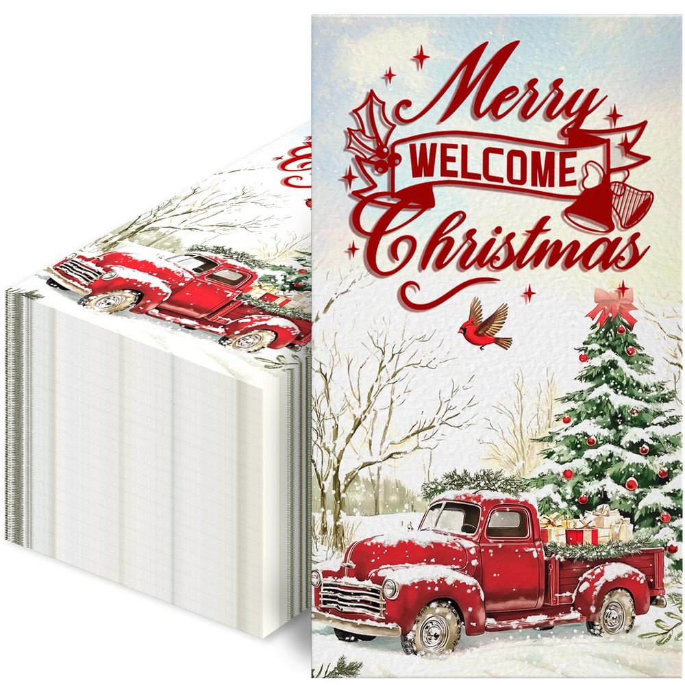100Pcs Disposable Christmas Truck Guest Paper Napkins for Decorative Christmas Party Supplies