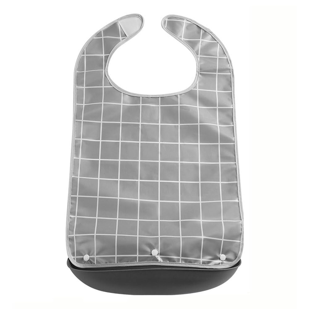 GEDRACKPMYN Adult Bibs (3 pcs), Adjustable Reusable Bibs for Adult Eating, Waterproof Bibs for Adults Eating Clothing Protectors with Crumb Catcher,Grey