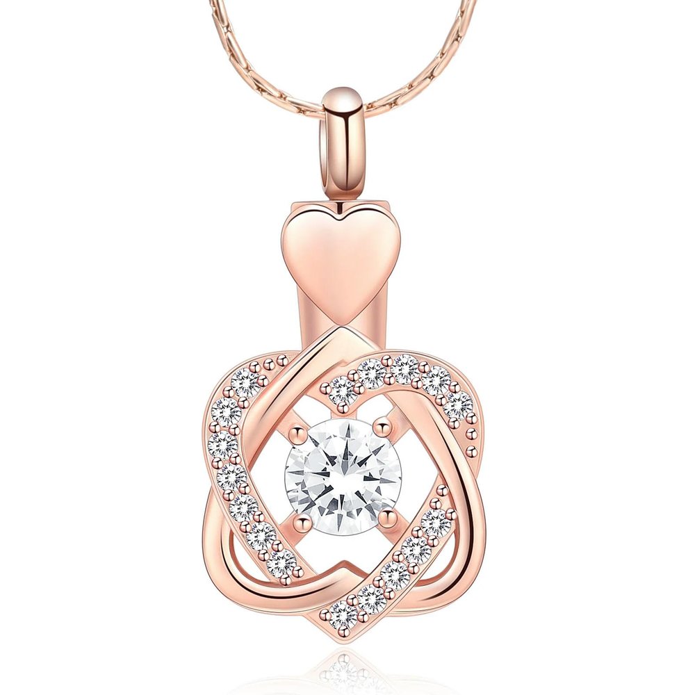BIAIHQIE Cremation Jewelry for Ashes for Women Heart Flower Shape Pendant Urn Necklace Keepsake Human Pet Funeral Memorial Gift-Rose Gold-White