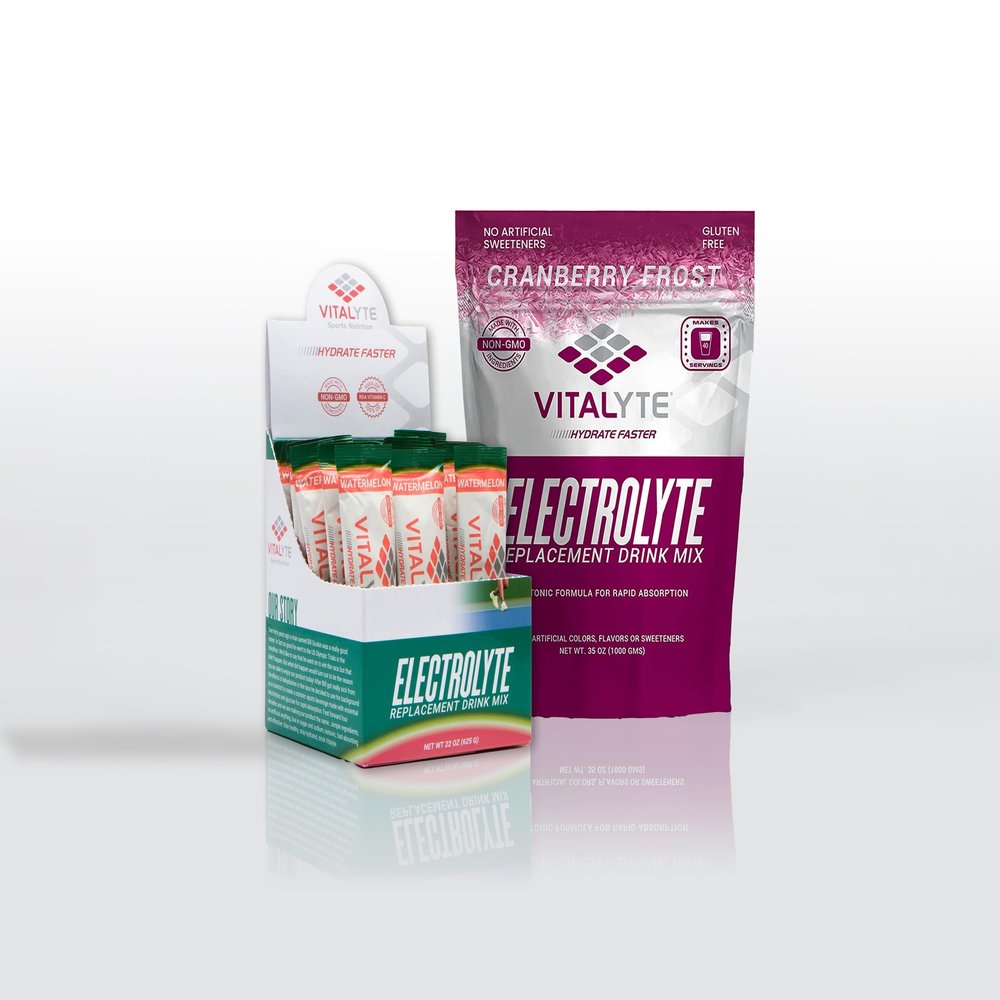 Vitalyte Electrolyte Powder Drink Mix Combo, 1 Standup Pouch + 25 Count Packet, Gluten Free Post Workout Powder Drink Mix (Combo, Watermelon-Cranberry)