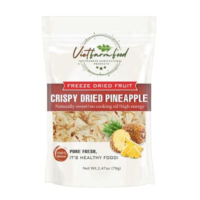 CRISPY DRIED PINEAPPLE 2.47 oz (70g) VIETFARMFOOD: Freeze-dried, no sugar added, naturally sweet. Nutritious, pure, and crunchy. Great for snacking, toppings, desserts, or healthy gifting.