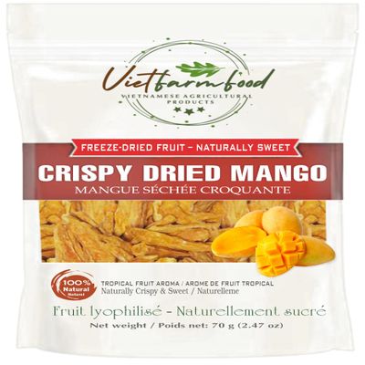 CRISPY DRIED MANGO 2.47 oz (70g) VIETFARMFOOD: Freeze-dried, no sugar added, naturally sweet. Nutritious, pure, and crunchy. Great for snacking, toppings, desserts, or healthy gifting.