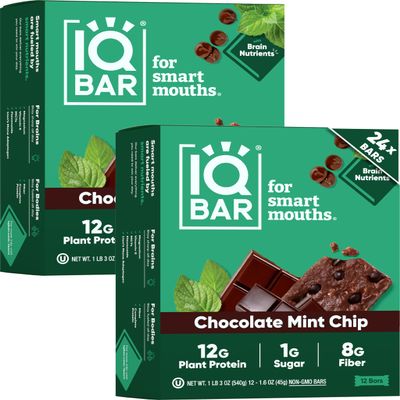 IQBAR Clean Plant Protein Bars - Chocolate Mint Chip - 24 Count - Keto, Vegan, High Fiber, Gluten and Dairy Free, Low Sugar Snack - Brain and Body Nutrients for Focus, Energy, Meal Replacement