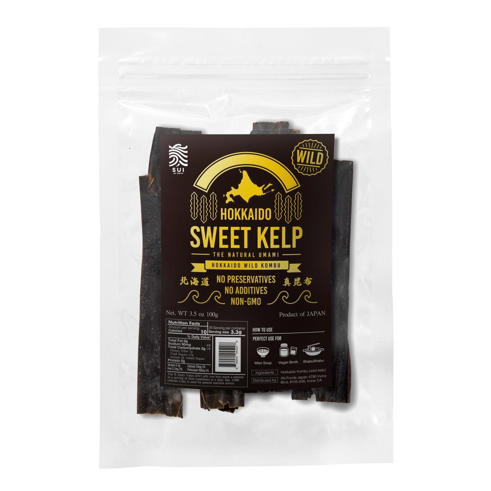 Hokkaido Sweet Kelp, Natural Umami, Wild Kombu from Hokkaido | No preservatives, No additives, Non-GMO | Japanese Dried Seaweed | 3.5oz (100g) by SUI of Tokyo