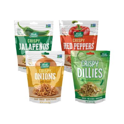 Fresh Gourmet Bold Flavor Crunch Toppers Variety Pack  Crispy Dill Pickle, Jalapeo, Garlic Pepper Onions & Red Peppers  Zesty, Crunchy Salad & Sandwich Garnishes, 4-Pack (3.5 oz Each)
