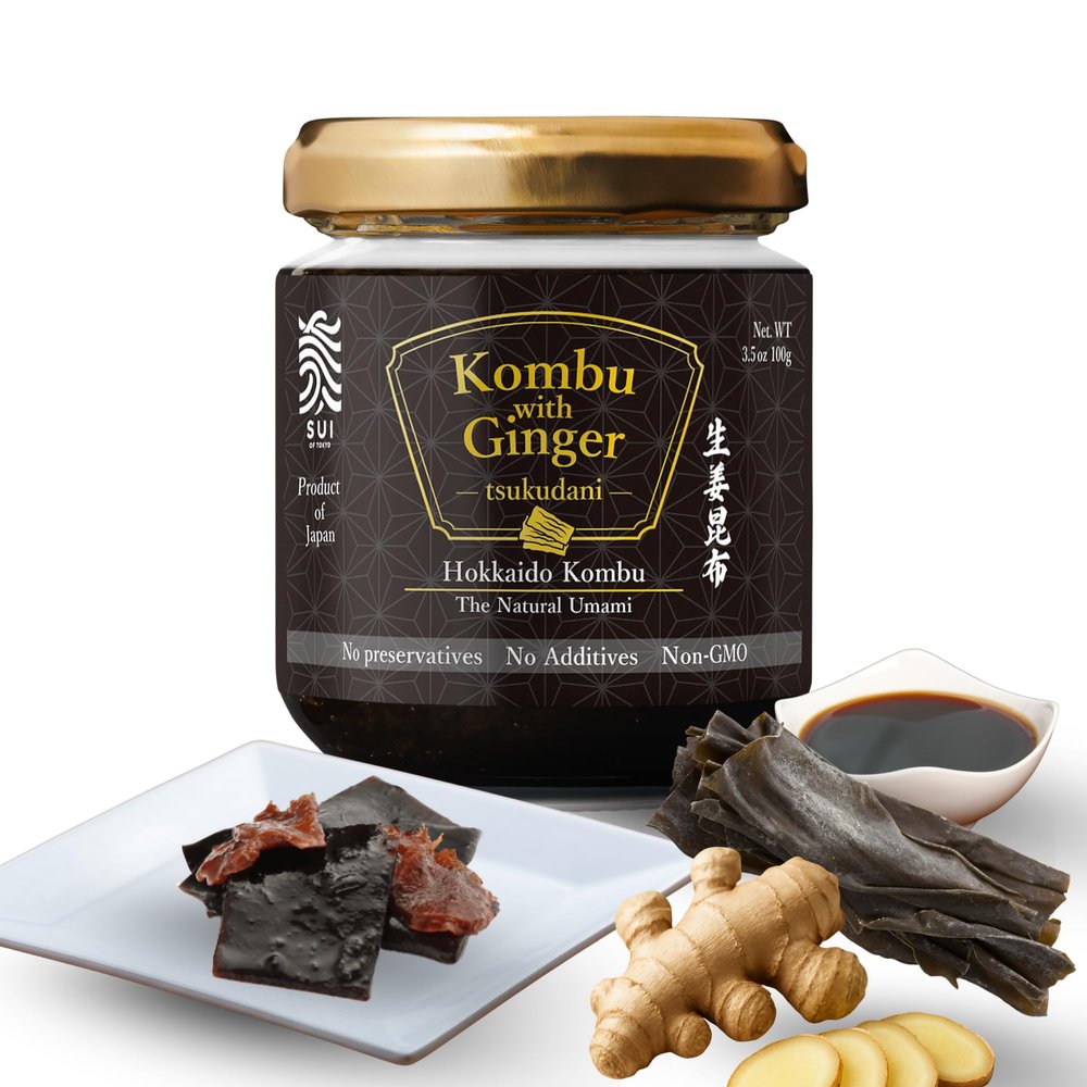 Kombu with Ginger Tsukudani, Natural Umami, Kombu from Hokkaido, Made in Japan | No MSG, No preservatives, No additives, Non-GMO | 3.5oz (100g) by SUI of Tokyo