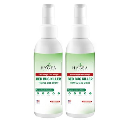 Hygea Natural Extra Strength Bed Bug Killer & Mite Travel Spray - TSA Approved Size - Child & Pet Friendly - Stain & Odor Free - for Hotel, Suitcase, Backpack, Shoes - 66% Stronger Formula(2pk, 3 oz)