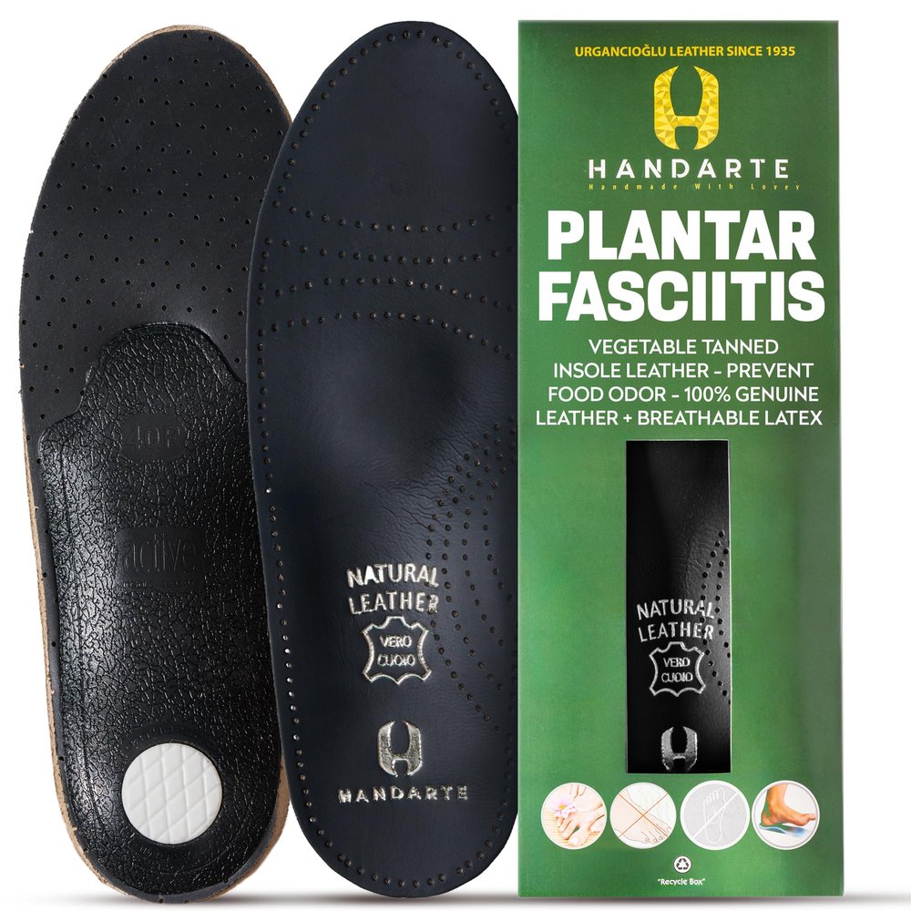 HANDARTE Leather Plantar Fasciitis Insoles | High Arch Support Inserts for Women | Overpronation Insoles for Flat Feet & Metatarsalgia Relief | Anti Odor - Durable - Anti Slip (US W6.5/7 | EU37)