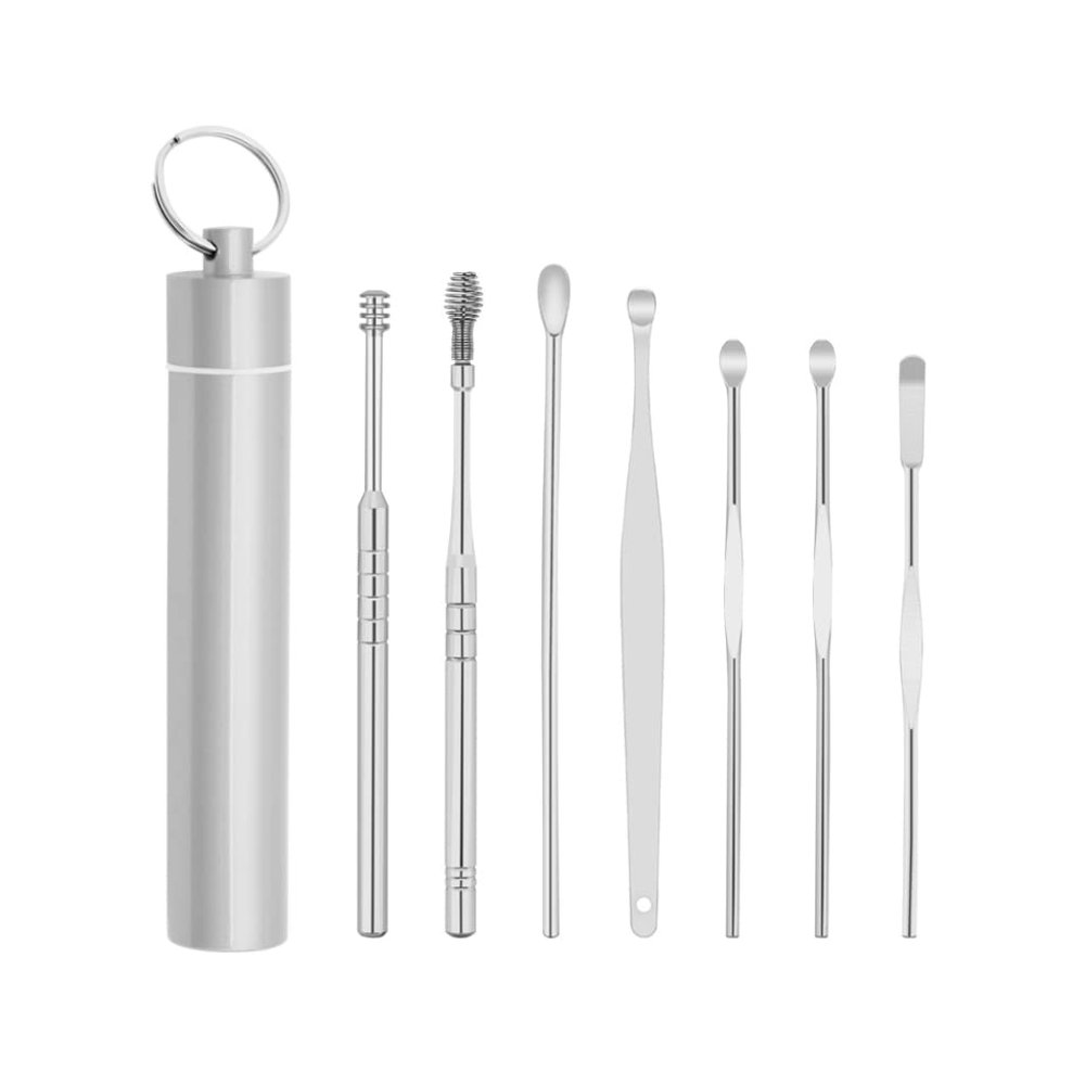 CEUMEA Ear Wax Removal Kit Earwax Removal Kit Ear Wax Cleaner Tool Set Ear Cleaning Kit Portable Stainless Steel with Keychain Box 7 Pcs Ear Pick