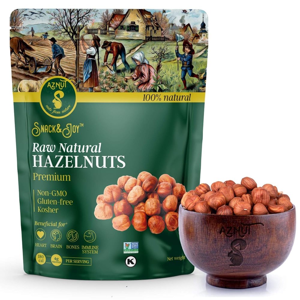 AZNUT Raw Hazelnuts Filbert Nuts, Shelled, Gluten Free, Fresh, Premium Quality 100% Natural Non-GMO Project Certified, Kosher Certified, Great Snacks, Resealable Bag 4 LB