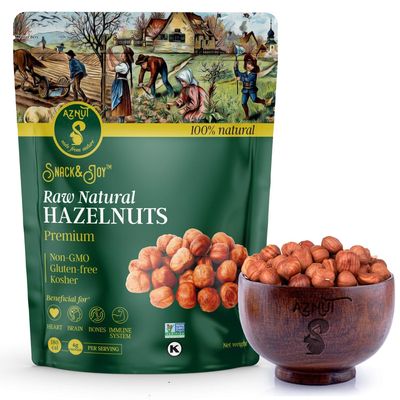 AZNUT Raw Hazelnuts Filbert Nuts, Shelled, Gluten Free, Fresh, Premium Quality 100% Natural Non-GMO Project Certified, Kosher Certified, Great Snacks, Resealable Bag 3 LB