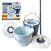 Casabella Spin Mop System with Extra Mop Head Refill - Two-Bucket Design with Splash Guard Built-in Measuring Cup and Scraper Tool with Easy Wring Pedal Spinner, 1.25-Gallon, Blue view 1
