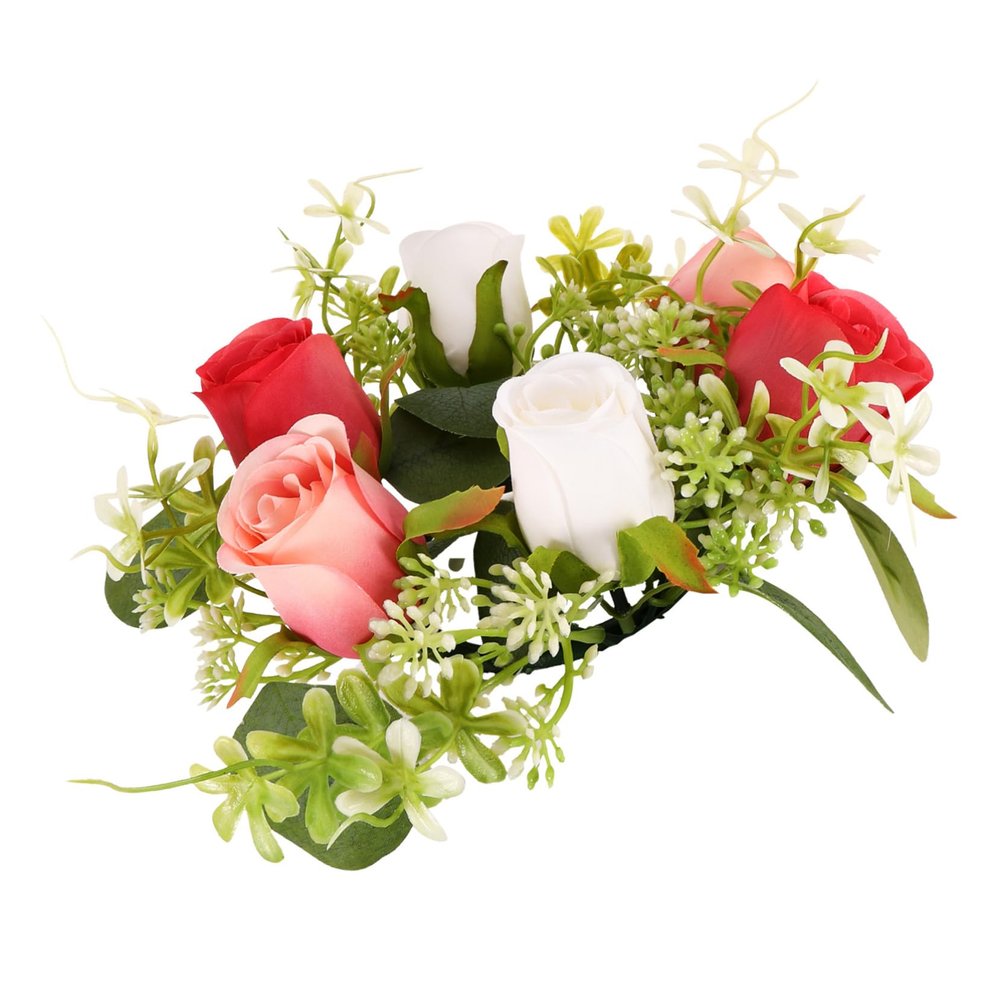 ANDRESLAD Artificial Silk Rose Garland Centerpiece Wedding Table Decorations Floral Candle Ring Wreath