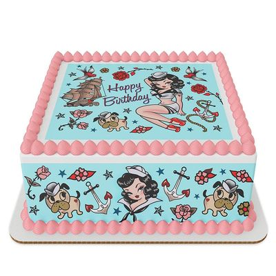 Suzy the Sailor Happy Birthdad Edible Icing Sheets- Assorted Image Cake Toppers-Frosting Sheets- Cookies- Cupcake Toppers (8 inch round)