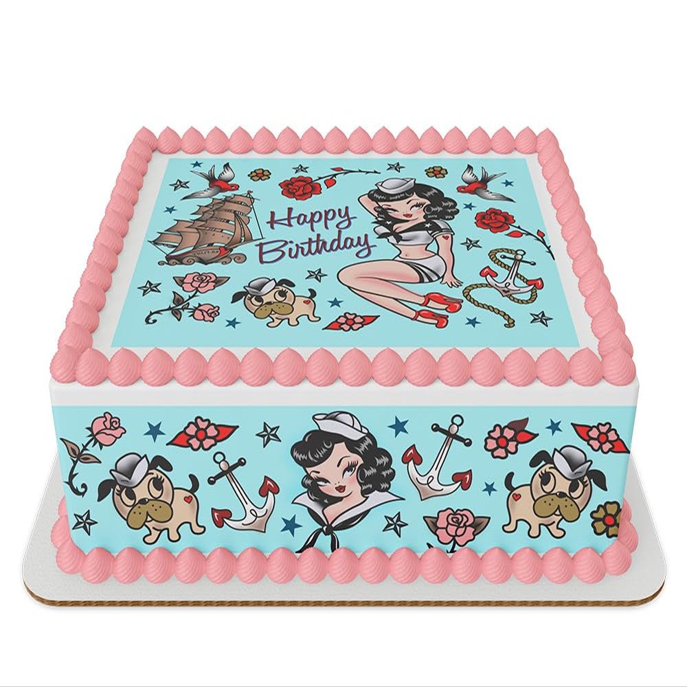 Suzy the Sailor Happy Birthdad Edible Icing Sheets- Assorted Image Cake Toppers-Frosting Sheets- Cookies- Cupcake Toppers (8 inch round)