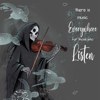 Loving Reaper Grim Reaper There is music playing Edible Icing Sheets- Assorted Image Cake Toppers-Frosting Sheets- Cookies- Cupcake Toppers (3 Inch Round 6 Per Sheet)