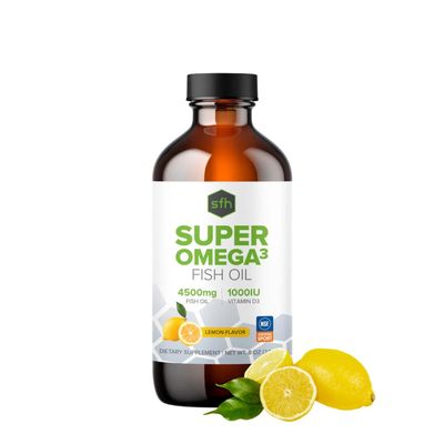 SFH Omega 3 Fish Oil Liquid 3400mg |EPA & DHA + 1000 IU Vitamin D3 | Lemon Flavor Liquid Fish Oil Supplement | Sustainably Sourced Alaskan Pollock | 8 fl oz