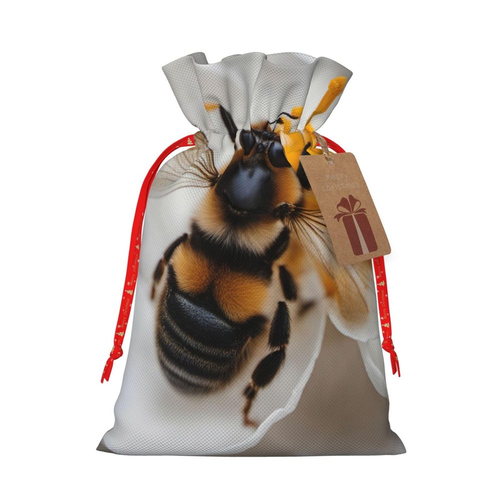 Bgshjvf Bee On Honeycomb Linen Gift Bag With Rope Drawstring Closure,With Kraft Paper Elevators,For Christmas,Birthdays,Parties