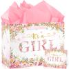 Wayyogh Baby Shower Paper Bag, Rose Gold Floral 'It's a Girl' Gift Bag with Wrapping Tissue Paper, Greeting Card and Handle for Girls' Baby Shower, Birthday Party Favors Decorations Supplies view 1
