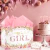 Wayyogh Baby Shower Paper Bag, Rose Gold Floral 'It's a Girl' Gift Bag with Wrapping Tissue Paper, Greeting Card and Handle for Girls' Baby Shower, Birthday Party Favors Decorations Supplies view 3