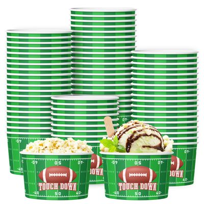 100 Pieces Football Snack Bowls Green Football Bowl Game Day Football Bowls Party Supplies Disposable Serving Bowls Football Paper Bucket for Football Theme Dinners Sports Event Party Dinners 9 oz