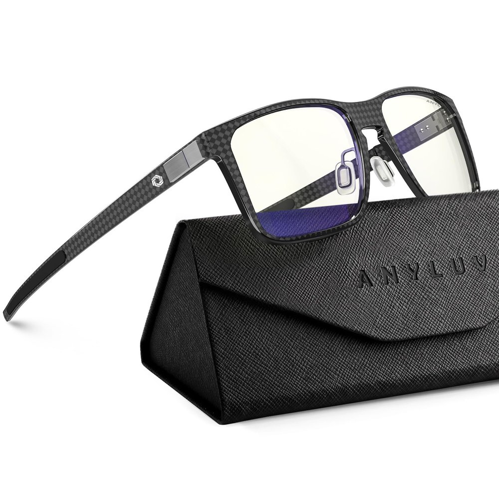 ANYLUV Blue Light Glasses Men, Carbon Fiber Square Eyewear, Lightweight Computer Gaming Glasses, Anti Eyestrain