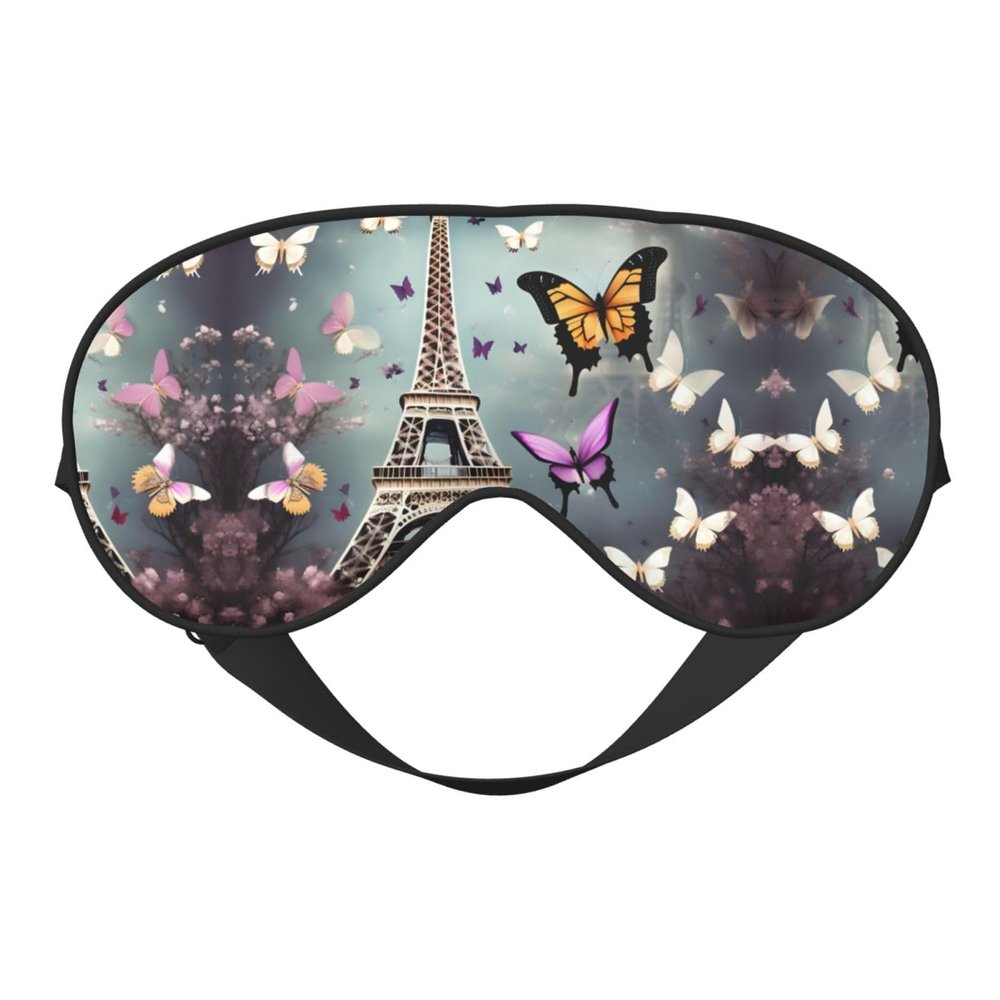 Romantic Paris Butterfly Eiffel Print Sleep Eye Mask for Men Women,Night Blindfold, Breathable Soft Eye Shade Cover for Travel