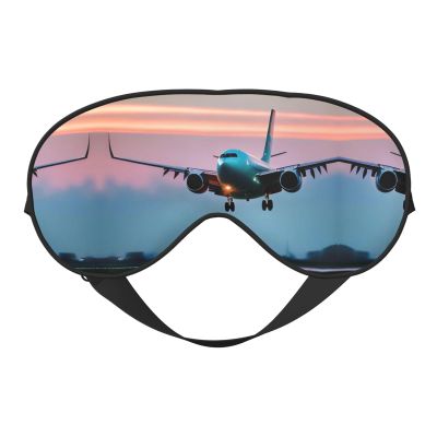 Airplane in The Evening Lights Print Sleep Eye Mask for Men Women,Night Blindfold, Breathable Soft Eye Shade Cover for Travel