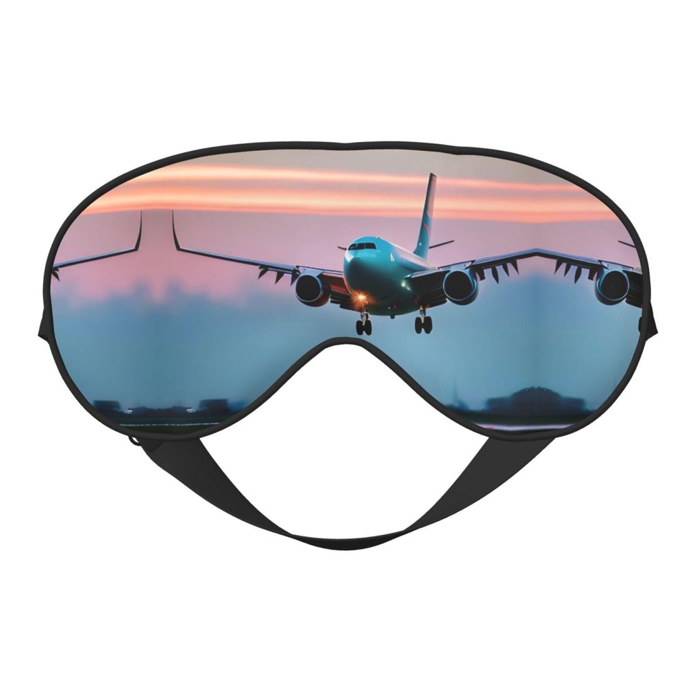 Airplane in The Evening Lights Print Sleep Eye Mask for Men Women,Night Blindfold, Breathable Soft Eye Shade Cover for Travel