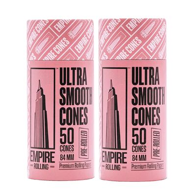Empire Rolling Pack of 2 Tubes (100 Cones Total, 50 Per Tube) Premium Ultra Smooth Pink Pre-Rolled Cones | Unbleached Fibers, Organic, 1.25" 1 1/4 Size, Slow Burn, High-Quality