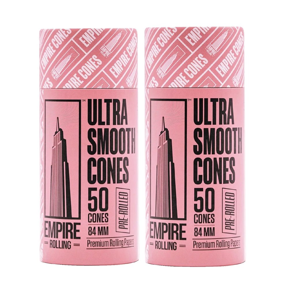 Empire Rolling  Pack of 2 Tubes (100 Cones Total, 50 Per Tube)  Premium Ultra Smooth Pink Pre-Rolled Cones | Unbleached Fibers, Organic, 1.25" 1 1/4 Size, Slow Burn, High-Quality