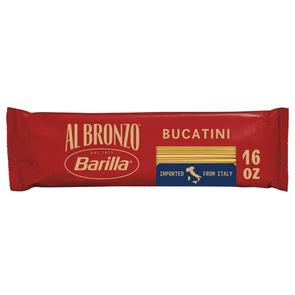 Barilla Al Bronzo Bucatini Pasta 16 oz., Bronze Cut, Created from High Quality Durum Wheat, Imported From Italy, Non-GMO, Kosher